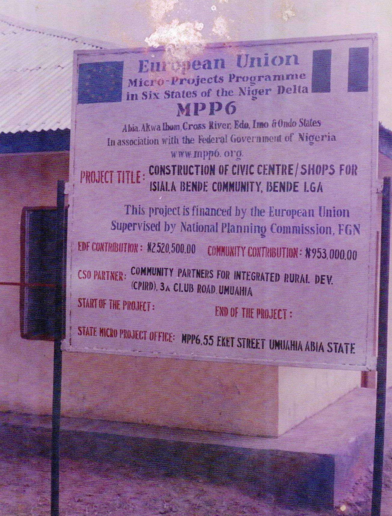 Project sign identifying a community development investment